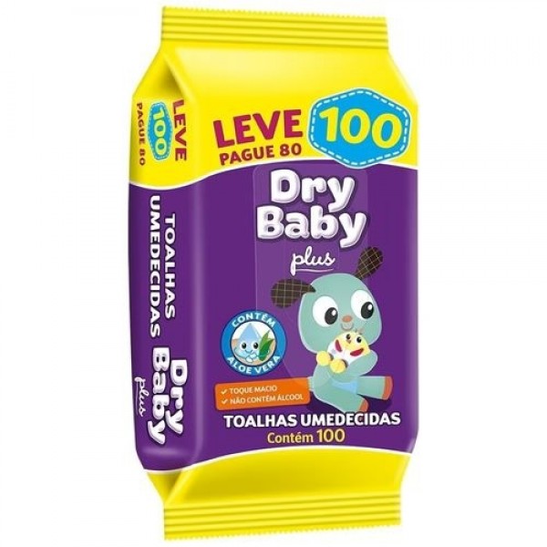 Toalha Umedecidas Infantil Dry Baby Com 100 unidades Flowpack.
